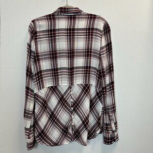 Lucky Brand Plaid Button Detail Button Up Shirt Burgundy Large